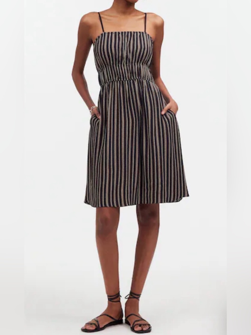 Madewell Striped Dots Smocked Mini Dress Sz 4
